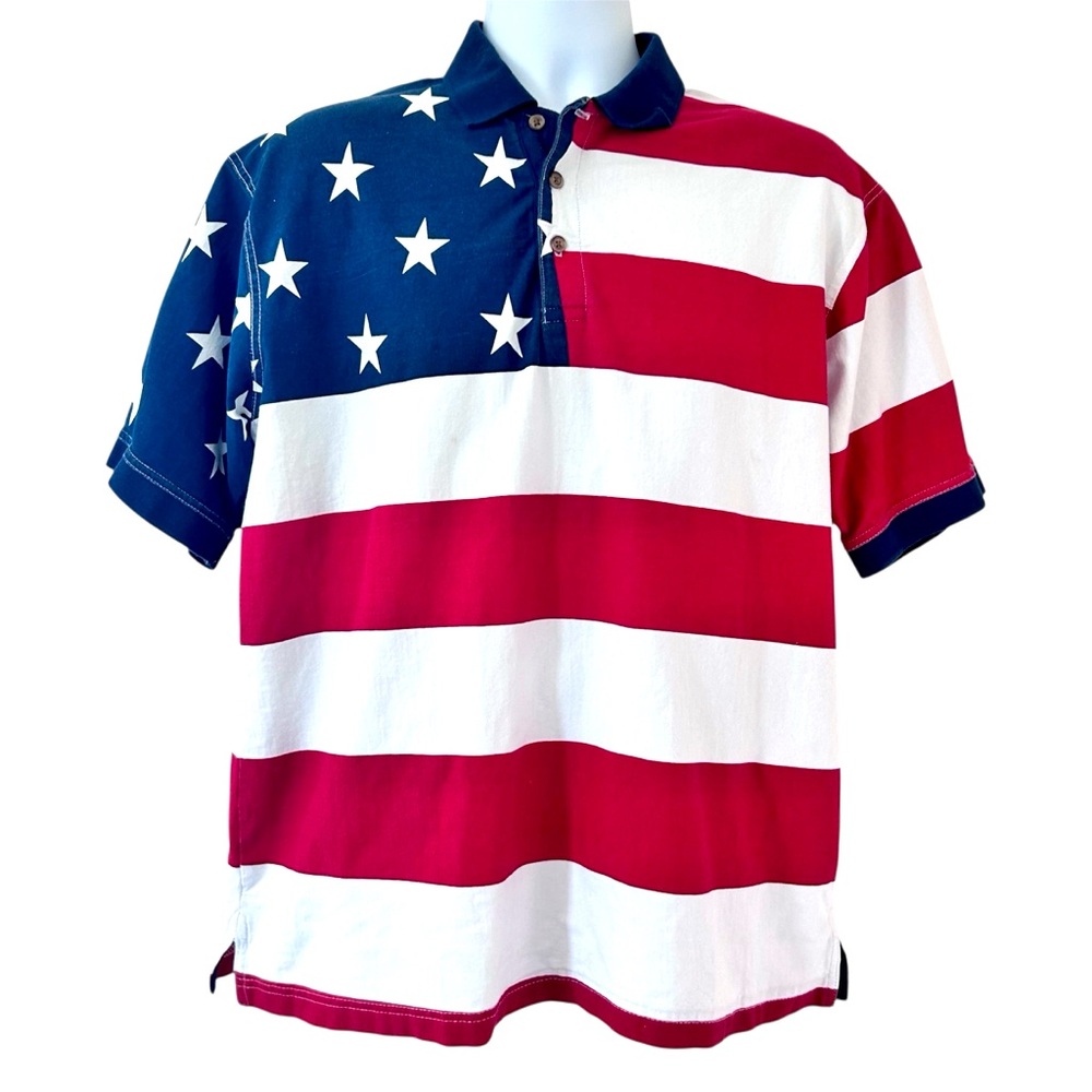Vintage 80/90s American Flag AOP Polo Shirt L FINAL DISCOUNT PRICE FIRM